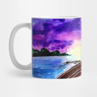 Cloudy Sunset Lake and Boat Mug